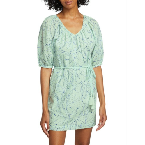 Joie Tillman Belted Printed Cotton Eyelet Minidress