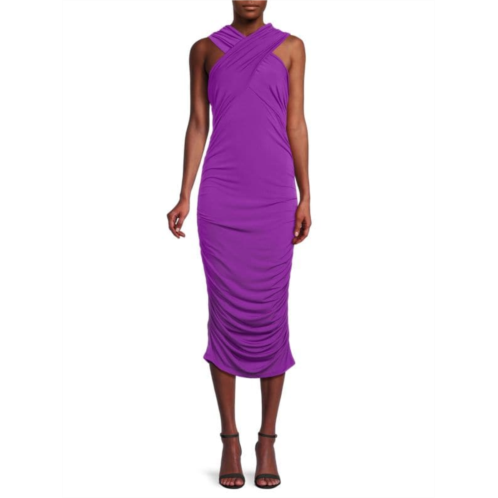 Renee C. Crisscross Ruched Midi Dress