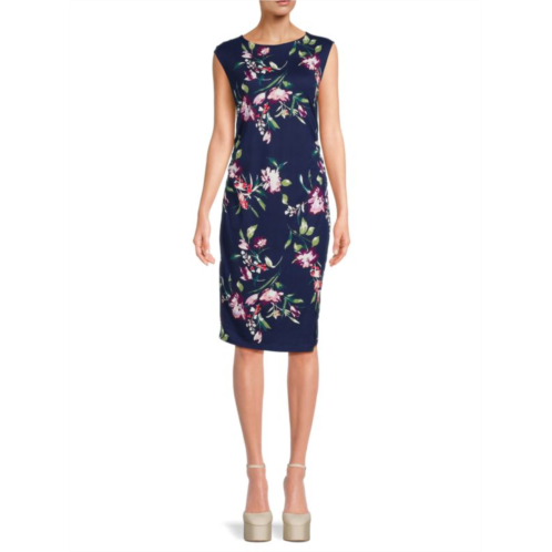 Renee C. Floral Ruched Knit Sheath Dress