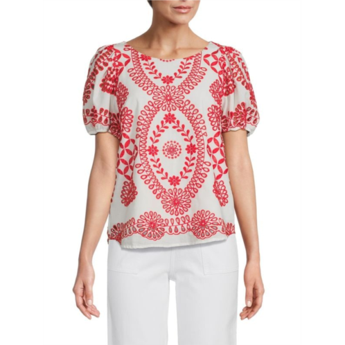 Renee C. Embroidered Puff Sleeve Top