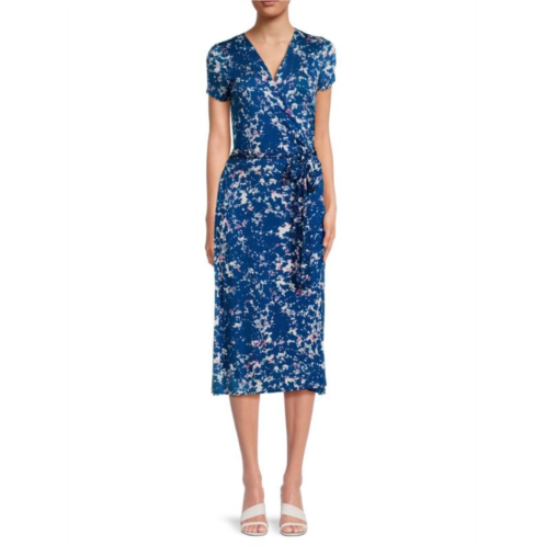 Renee C. Abstract Belted Wrap Dress