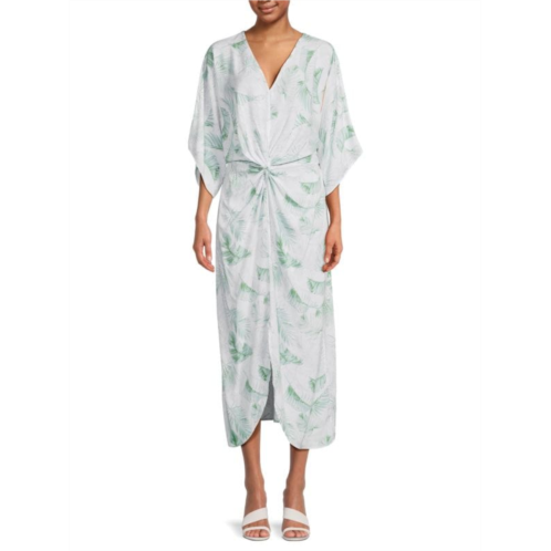 Renee C. Leaf Print Twist Front Maxi Dress