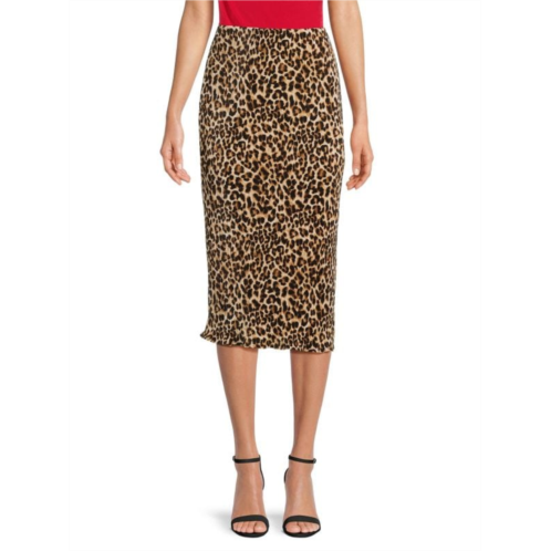 Renee C. Plisse Leopard Midi Skirt