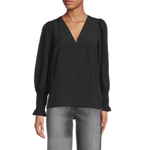 French Connection Solid Button Front Top