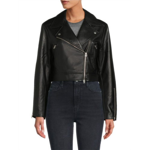 French Connection Crolenda Faux Leather Cropped Moto Jacket