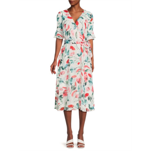 DKNY Floral Belted Midi Dress