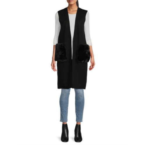 Saks Fifth Avenue Faux Fur Pocket Longline Vest