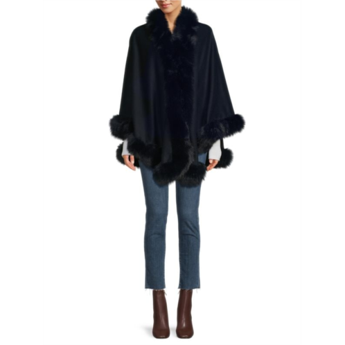 BELLE FARE Faux Fur Trim Cashmere Cape