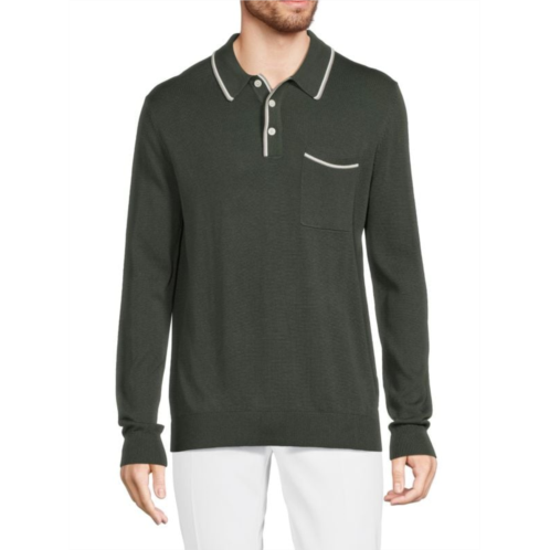 Saks Fifth Avenue Tipped Long Sleeve Sweater Polo