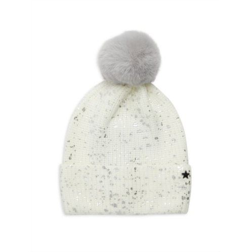 Jocelyn Splatter Paint Faux Fur Trim Beanie