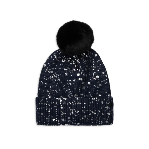 Jocelyn Splatter Paint Faux Fur Trim Beanie