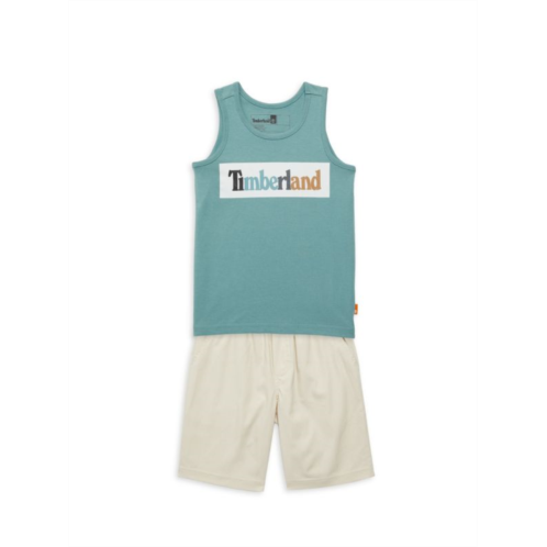 Timberland Boys 2-Piece Logo Graphic Muscle Tee & Shorts Set