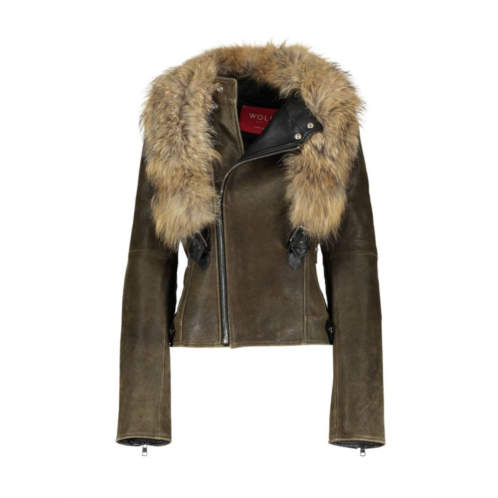 WOLFIE FURS Made For Generations Calf Leather & Toscana Shearling Moto Jacket
