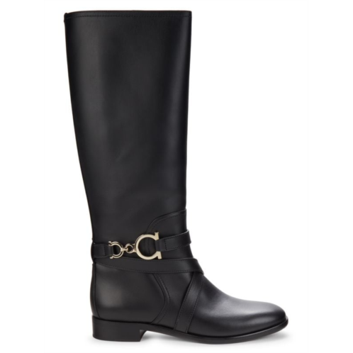 FERRAGAMO Gancini Leather Knee High Riding Boots