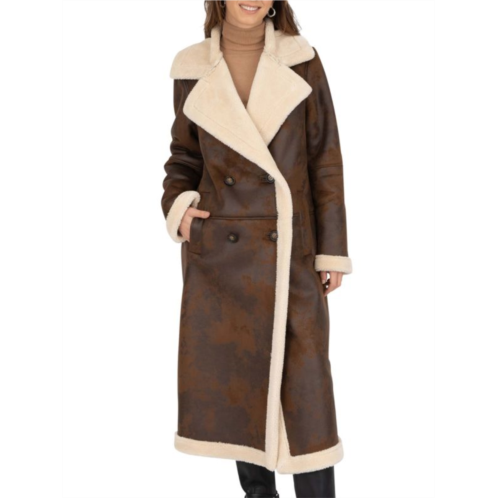 Frye Faux Shearling Double Breasted Maxi Coat