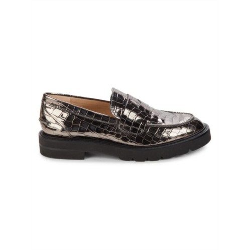 Stuart Weitzman Parker Croc-Embossed Chunky Penny Loafers