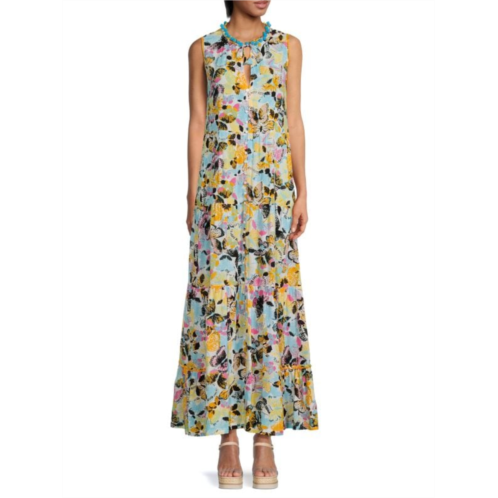 Poupette St Barth Clara Tiered Butterfly Maxi Dress