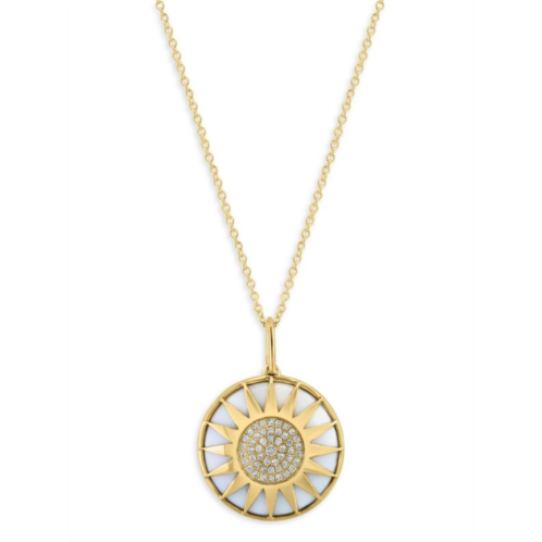 Effy 14K Yellow Gold, Diamond & White Agate Sun Pendant Necklace