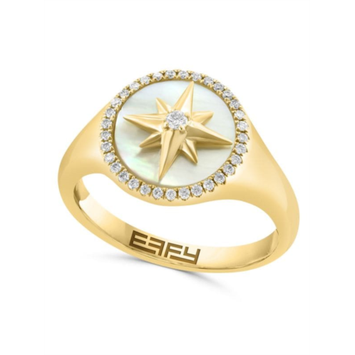 Effy 14K Yellow Gold, Mother of Pearl & Diamond Star Signet Ring
