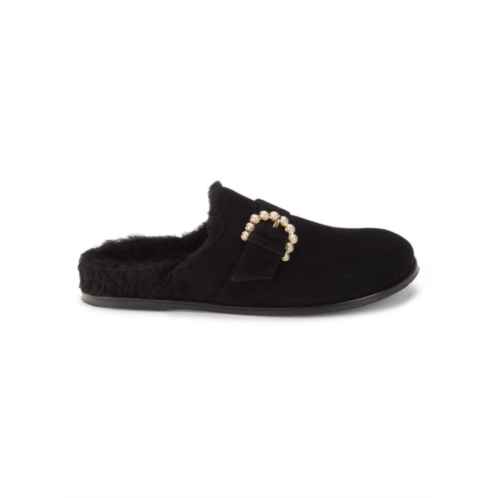 Stuart Weitzman Piper Chill Embellished Suede & Shearling Lined Mules