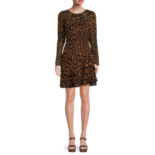 DKNY Long Sleeve Leopard Print Mini Dress