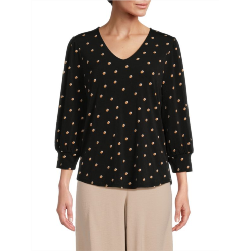 Adrianna Papell Puff Sleeve Polka Dot Top