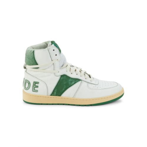 R H U D E Logo Colorblock Leather Mid Top Sneakers
