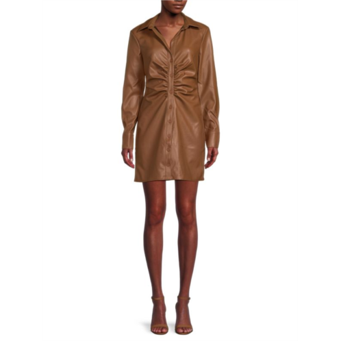 RD style Riley Solid Vegan Leather Shirt Dress