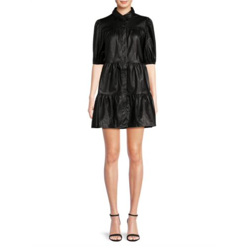 RD style Delaney Solid Faux Leather Mini Shirtdress