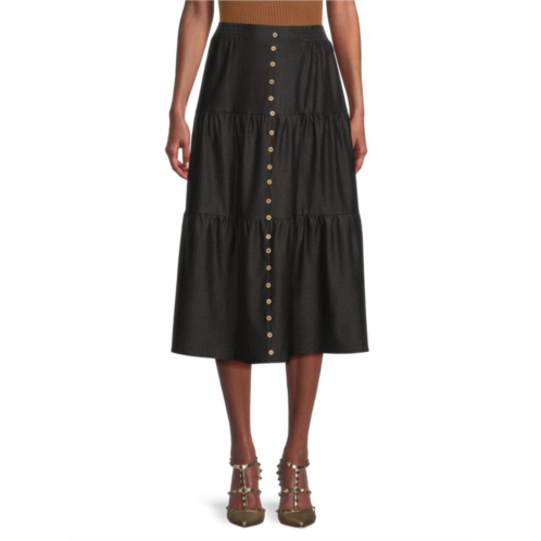 YAL New York Button Front Tiered Midi Skirt