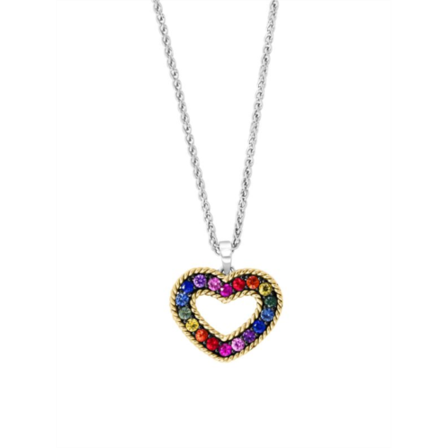 Effy Sterling Silver, 18K Yellow Gold & Multitone Sapphire Heart Pendant Necklace