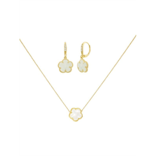 JanKuo Flower 2-Piece 14K Goldplated, Mother of Pearl & Cubic Zirconia Necklace Earring Set
