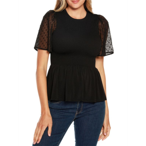 Belldini Smocked Lace Sleeve Peplum Top