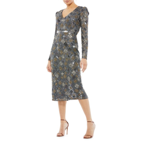 Mac Duggal Sequin Embellished Sheath Midi Dress