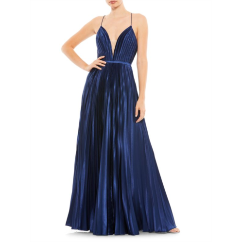 Mac Duggal Plunging Accordion Pleat Gown