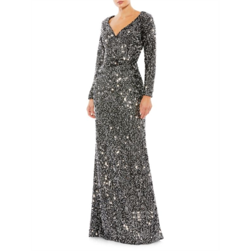 Mac Duggal Sequined Long Sleeve Gown