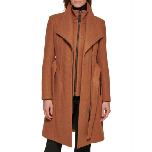 Calvin Klein Bib Belted Wool Blend Wrap Coat