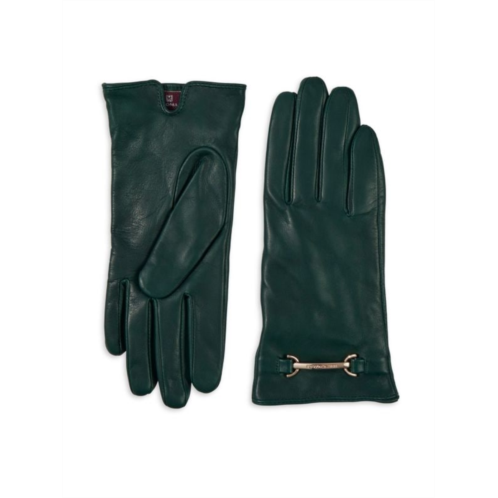 Bruno Magli Logo Buckle Leather Short Gloves