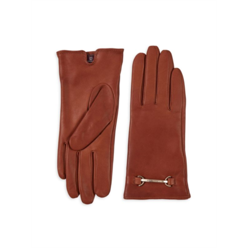 Bruno Magli Logo Buckle Leather Short Gloves