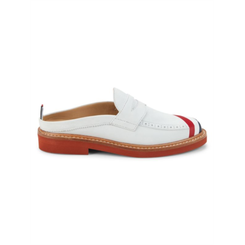 Thom Browne Logo Suede Open Back Penny Loafers