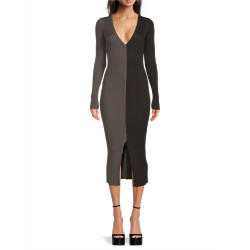 Monrow Colorblock Ribbed Bodycon Dress