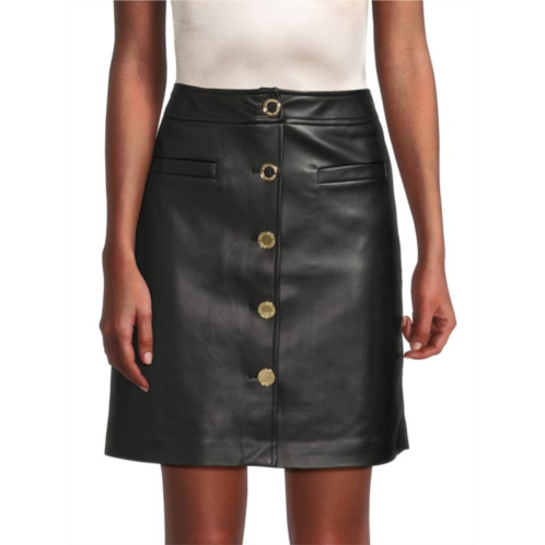 Karl Lagerfeld Paris Button Front Faux Leather Mini Skirt