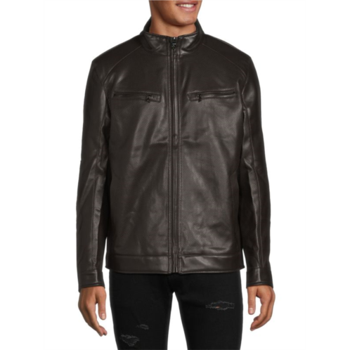 Michael Kors Hume Perforated Faux Leather Jacket