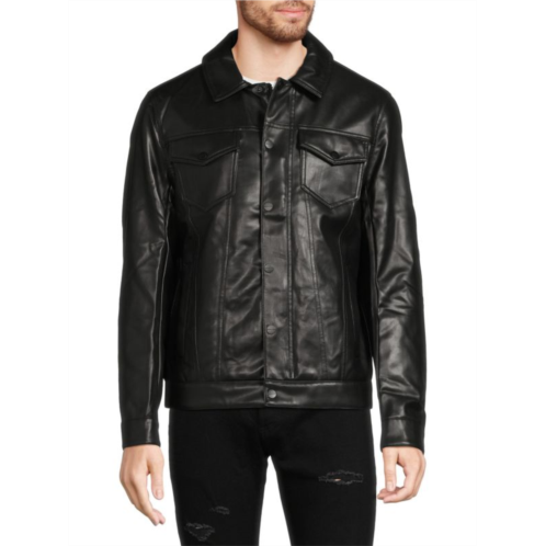 Michael Kors Kingsbury Faux Leather Trucker Jacket
