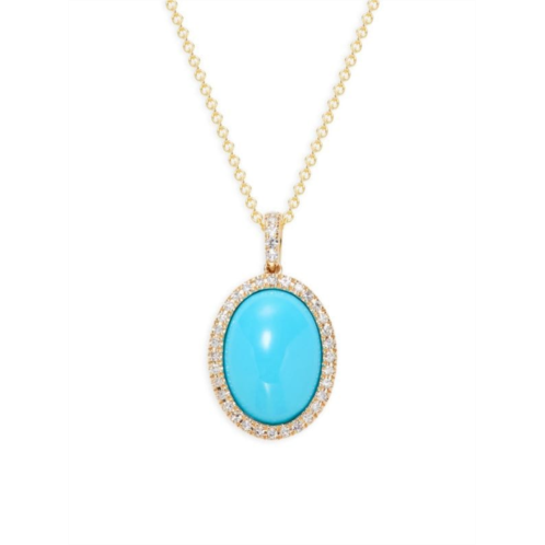 Effy 14K Yellow Gold, Turquoise & Diamond Oval Pendant Necklace