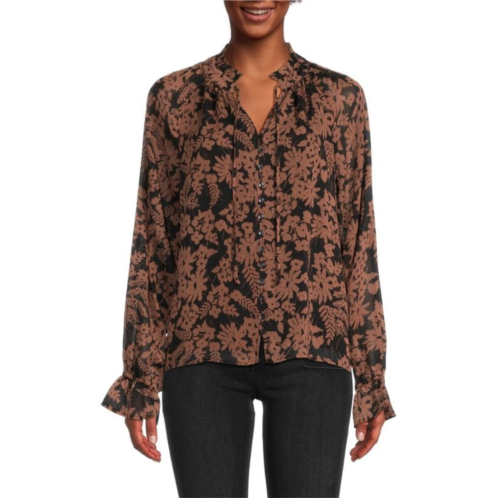 Saks Fifth Avenue Floral Tie Neck Blouse