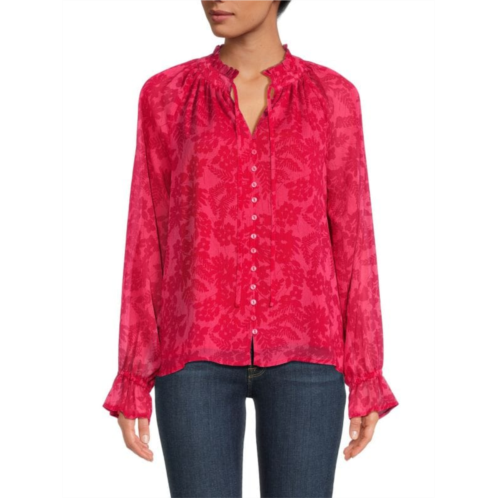 Saks Fifth Avenue Floral Tie Neck Blouse