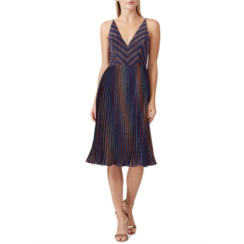 Dress The Population Hayley Metallic Striped Pleated Dress