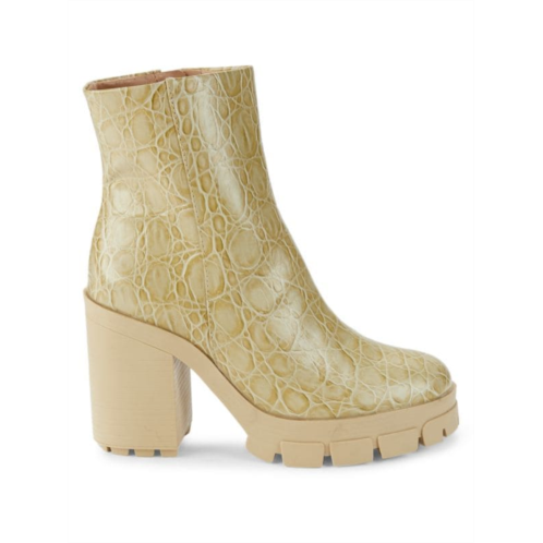 Schutz Gwendoline Croc-Embossed Leather Ankle Boots