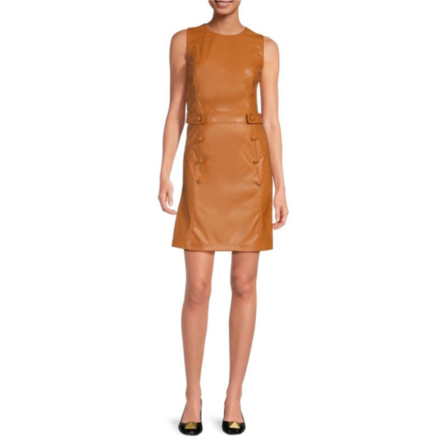 DKNY Faux Leather Mini Sheath Dress